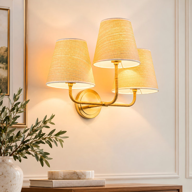 Aurevane 3-Light Dimmable Tapered Raffia Grass Rattan Shades Wall Sconce