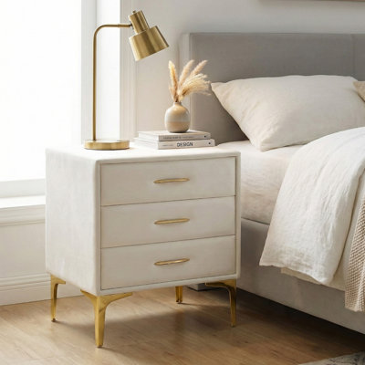 Elegant Velvet Upholstered Nightstand With Gold Legs