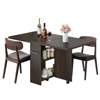Folding Dining Table,with 2 Tier Storage,extendable Drop Leaf Farmhouse Wood,dark Walnut