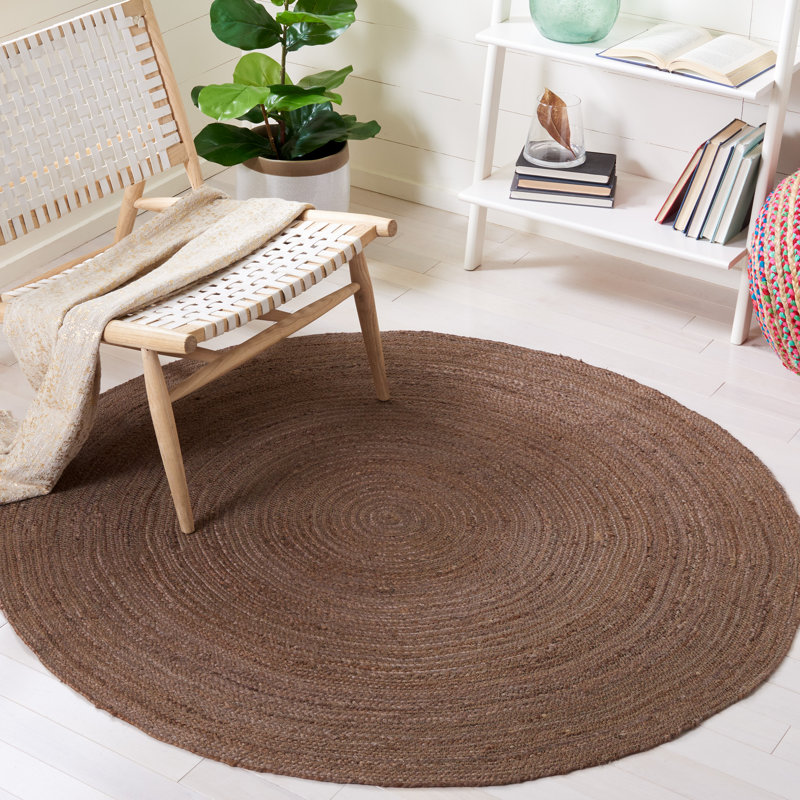 Lupica Natural Fiber Hand Woven Jute Solid Color Rug, Round 3'