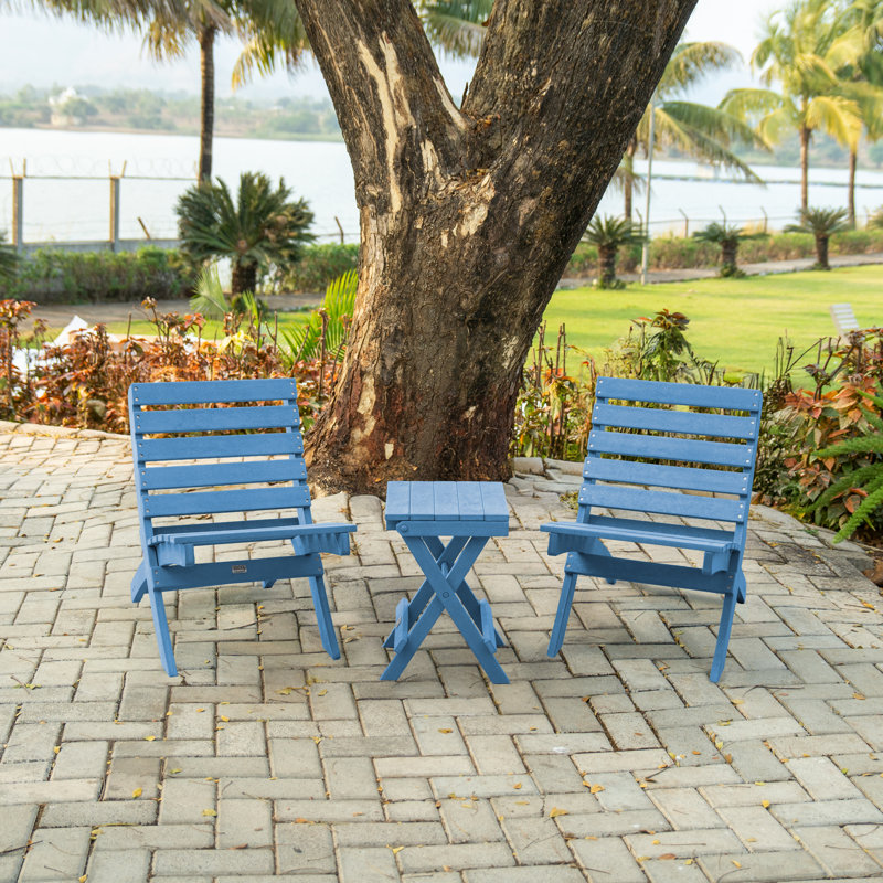 Grandcourt Fully Assembled All-Weather Recycled HDPE Outdoor Folding Patio Chair, Pacific Blue
