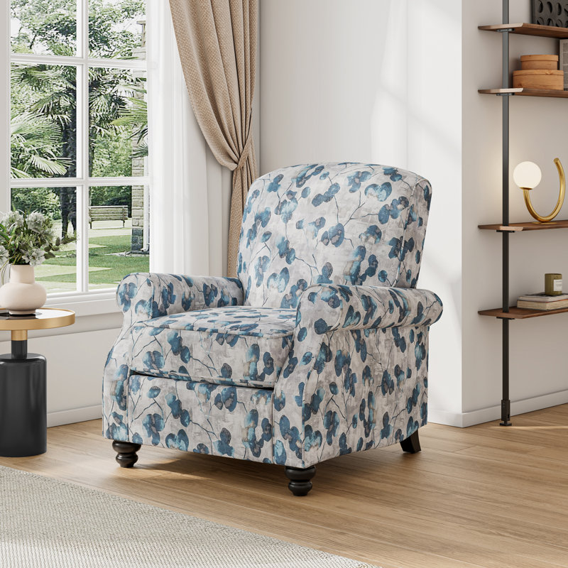 Gwin Manual Standard Push Back Recliner, Blue Floral Polyester