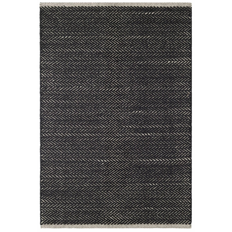 Tapis noir en coton tissé à la main Herringbone, Tapis de couloir 2 pi 6 po x 12 pi