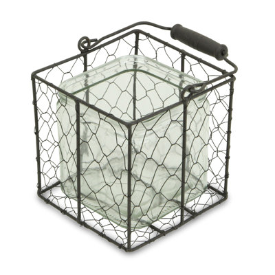 6" Clear and Brown Glass and Metal Lattice Tabletop Lantern Candle Holder