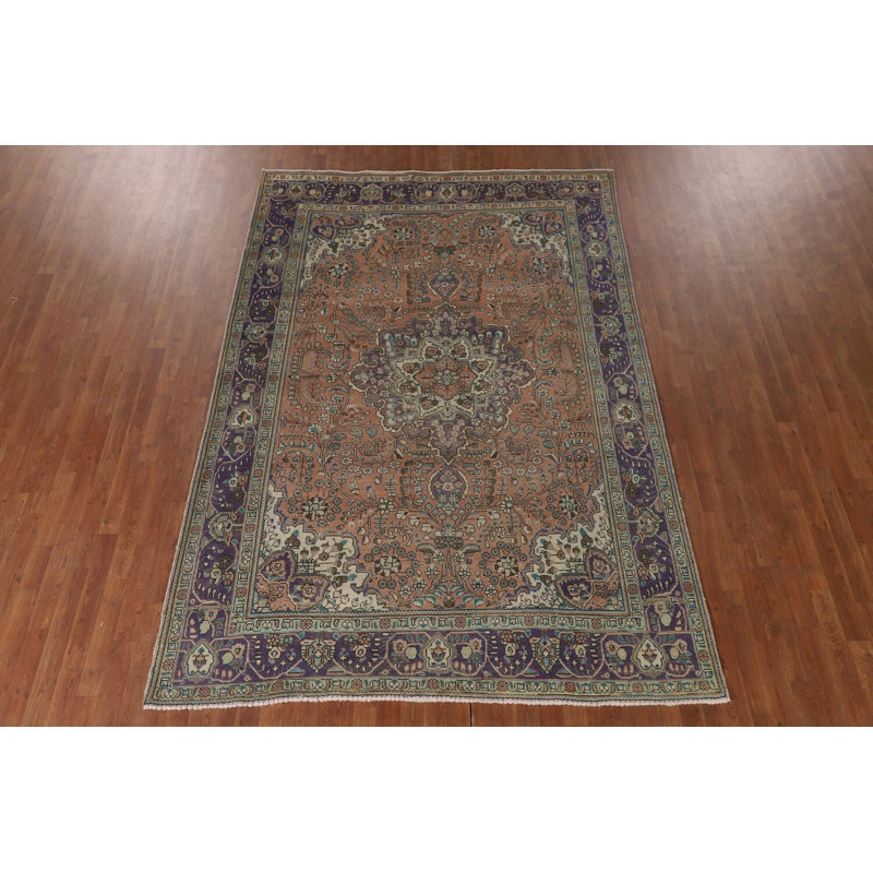 Tapis traditionnel rétro à motif floral 7 x 10