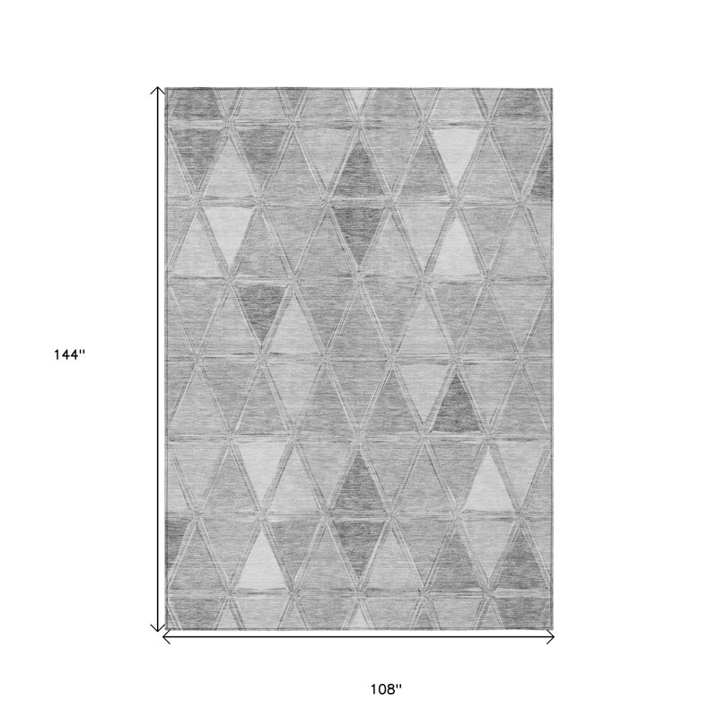 Tapis extérieur lavable à motif géométrique argenté et ivoire 9 pi x 12 pi