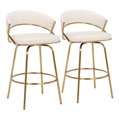 Height Counter Stool In Gold Metal And Cream Velvet By  - Set Of 2