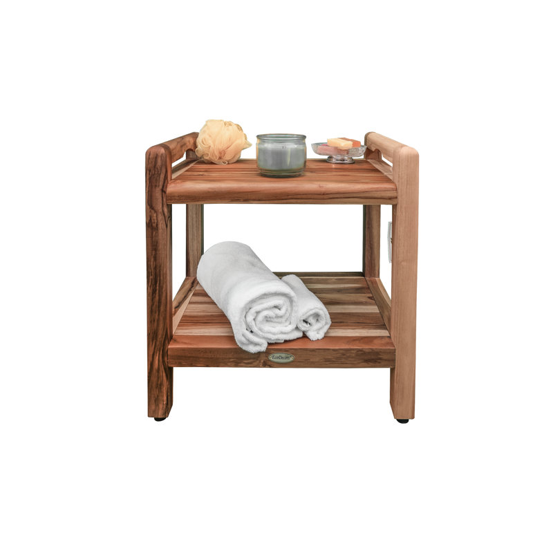 EcoDecors 20" Earthy Teak Shower Bench with Shelf