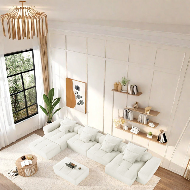 Canapé modulaire surdimensionné en chenille, sans assemblage requis, conception capitonnée, tissu doux et durable, configurations multi-combinaisons, base antidérapante, confortable 2 à 4 places pour le salon