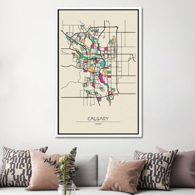 Calgary, Canada Map by Ayse Deniz Akerman - Floater Frame Print on Canvas