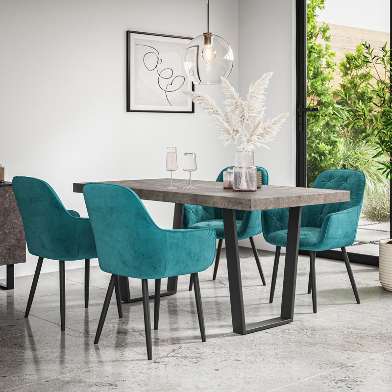 Ahlina 4 - Person Dining Set, Grey/Black/Blue