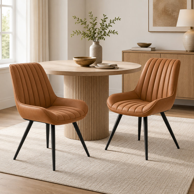 Upholstered Dining Chair with Metal Legs, Brown