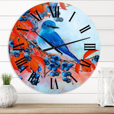 Bouvreuil vif assis sur une branche III - Horloge murale traditionnelle