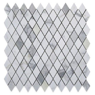 Statuary White Marble 1X1-7/8 Rhomboid Diamond Mosaic Tile Honed