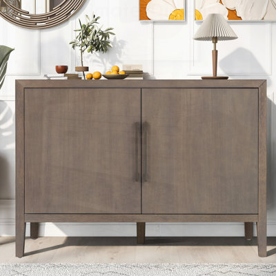 Farmhouse Sideboard with Pine Veneer and 2 Doors, Retro Buffet with Adjustable Feet, Minimalist Wooden Storage Cabinet for Living Room and Kitchen