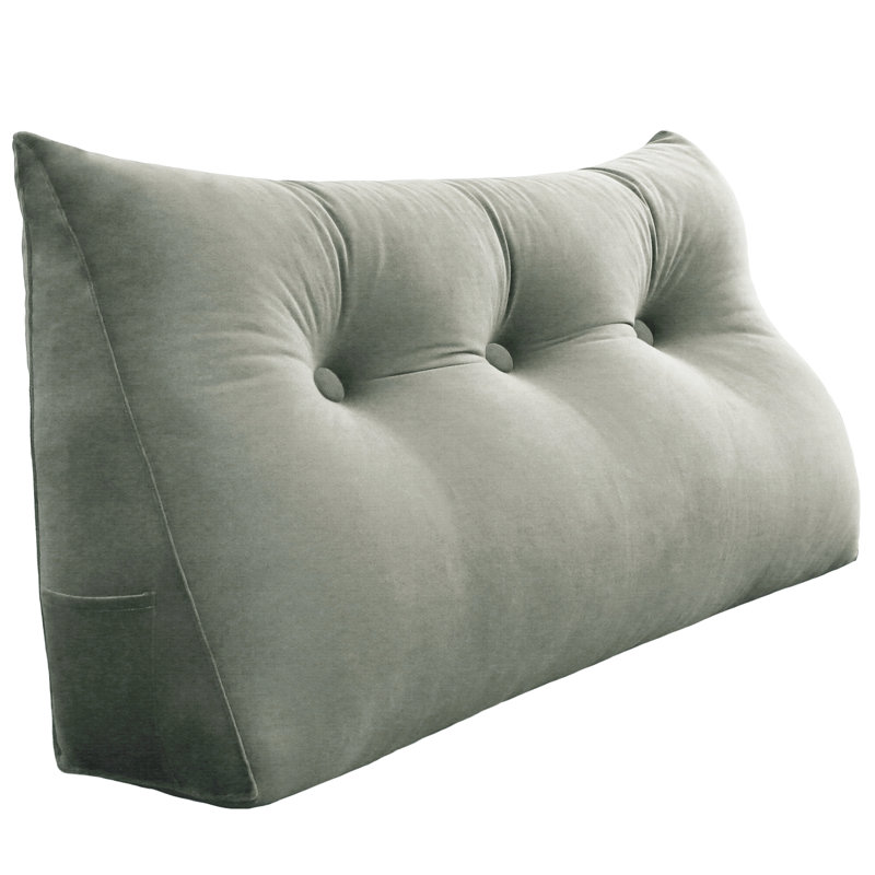 Sit-up Back Comfort Velvet Headboard Wedge Reading Pillow Triangular Backrest Back Support Compression, Full, Gray