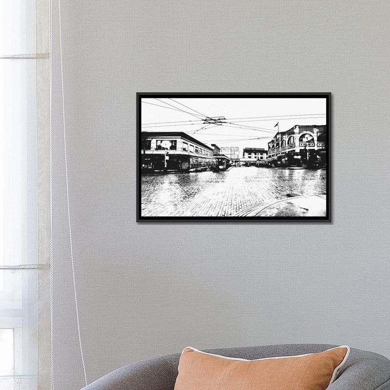 «Seattle Skyline», impression sur toile, H 18 po x l 26 po x P 1,5 po, Toile avec cadre flottant noir, Pas de tapis