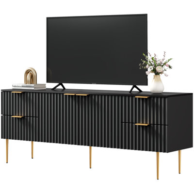 Meuble télé 62 po avec armoire de rangement et meuble télé moderne à 4 tiroirs pour téléviseur de 70 po ou moins