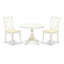 Ensemble de table de salle à manger 3 pièces pour petits espaces comprenant une table de salle à manger ronde avec piédestal et 2 chaises rembourrées en tissu de lin, 42 x 42 pouces, blanc lin-1677157605-1677157610-1741267397