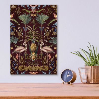 «Vintage Bohemian Elegance Flamingo Burgundy» par Andrea Haase, art mural en verre acrylique, 12 po x 16 po