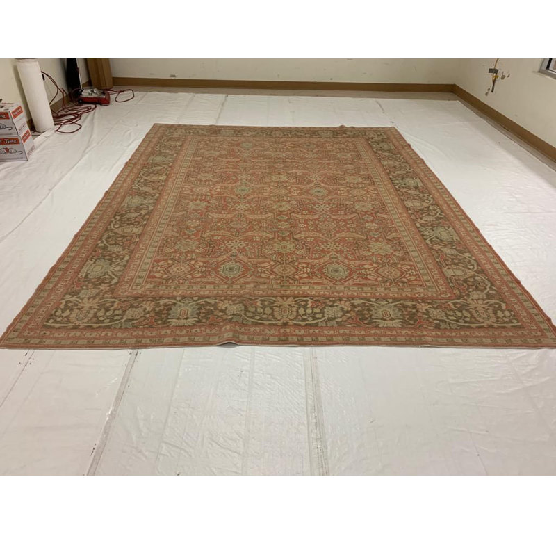 Tapis unique rose en laine noué à la main 8 pi 8 po x 10 pi 9 po One-of-a-Kind