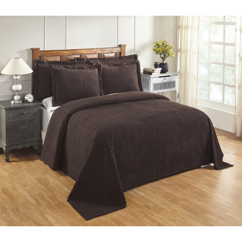 Jullian 100% Cotton Chenille Tufted Bedspread, Classic Stripe Design, Soft Breathable Coverlet, All-Season Machine Washable, OEKO-TEX Certified, Full/Double Size, Chocolate
