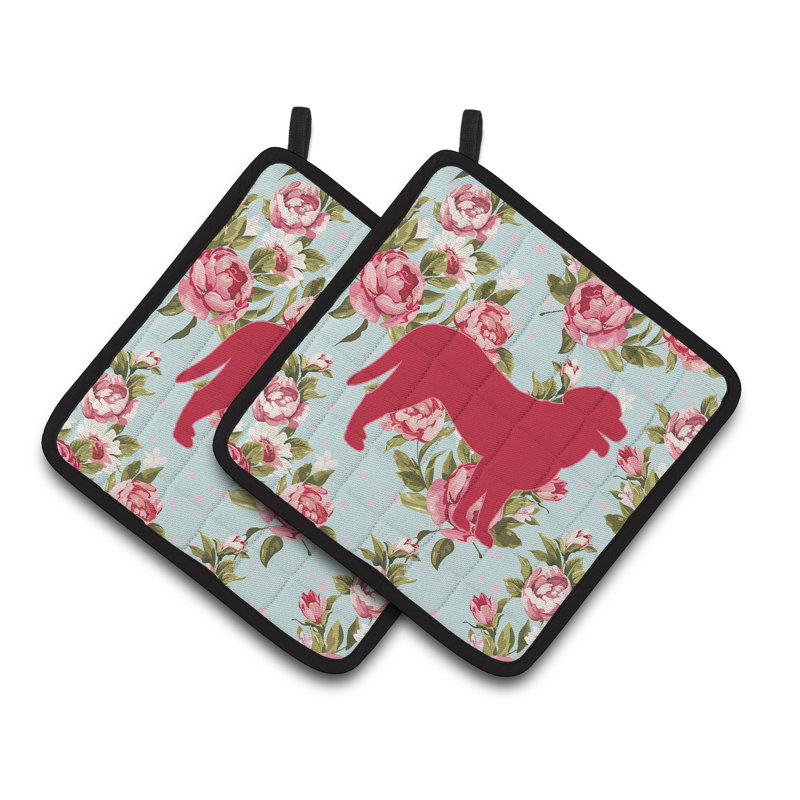 Caroline's Treasures Curly Coated Retriever Floral Polyester Potholder