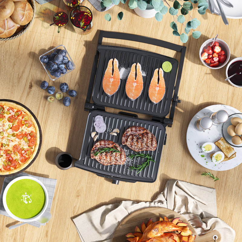 HomCom 13.75'' Non Stick Electric Grill Sandwich Maker with Lid