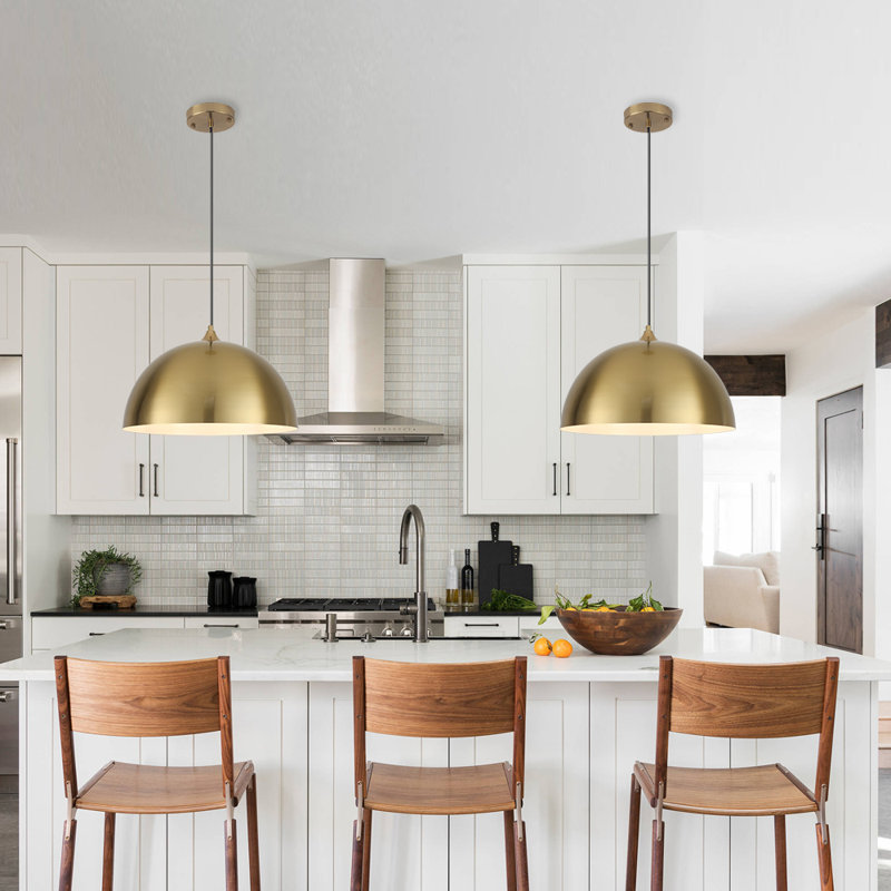 2 Pack Gold Pendant Lights Kitchen Island 16 Inch Dome Pendant Light, Modern Farmhouse Pendant Light for Kitchen Island, Dining Room, Cafe, Bar