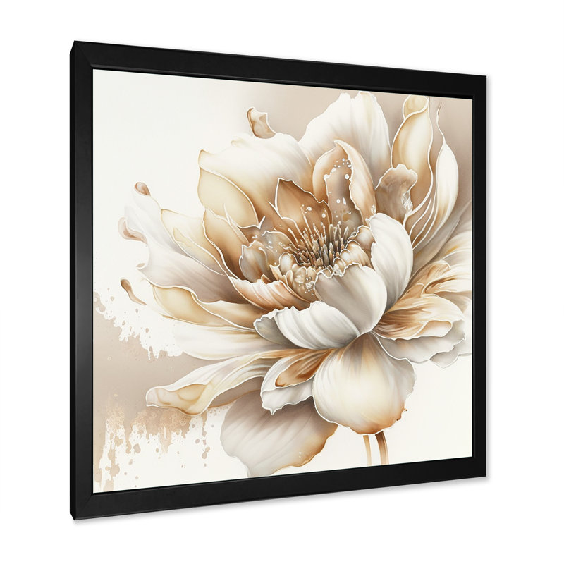 Blooming Beige Floral Design I - Art mural floral, Cadre photo noir , H 30 po x l 30 po x P 1 po