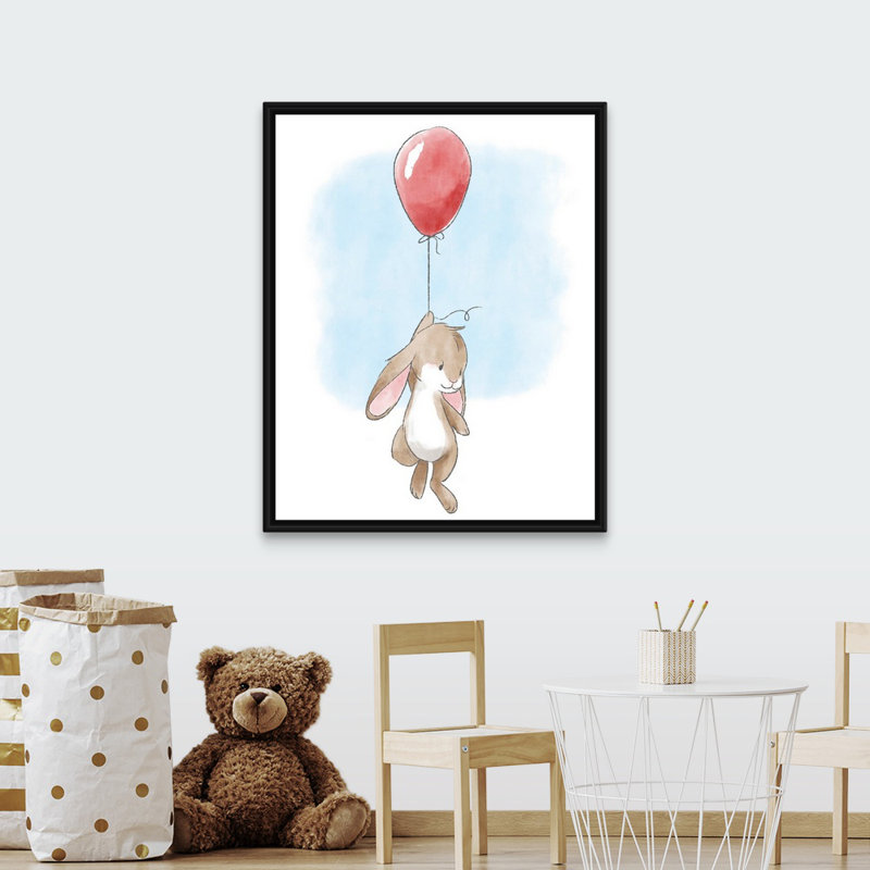 «Little Bunny and Balloon», impression, Cadre pour toile flottant noir, H 45 po x l 36 po x P 1,75po