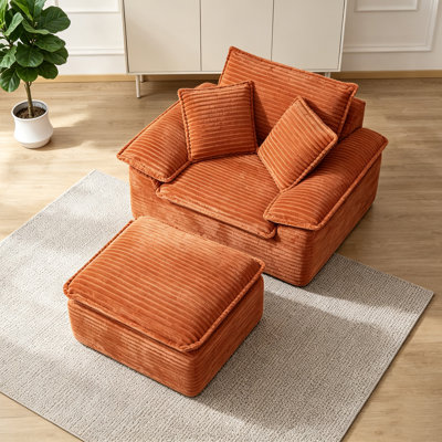 Fauteuil surdimensionné en velours côtelé de 47 po et demi avec repose-pieds mobile, méridienne à ressorts et en mousse à assise profonde, canapé-lit modulaire sans assemblage pour le salon