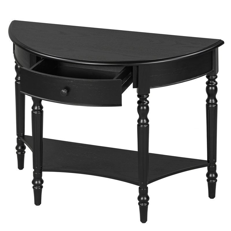 Navy Farmhouse Half Moon Console Table with Storage Drawer and Open Shelf, Rustic Sofa Accent Table for Entryway Hallway Foyer Living Room