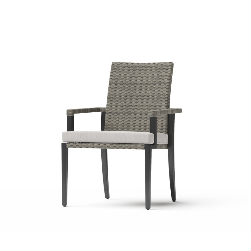 Outdoor Contemporary Set Of 2 Arm Dining Chairs And Sunbrella Cushions - Sunbrella Canvas Flax