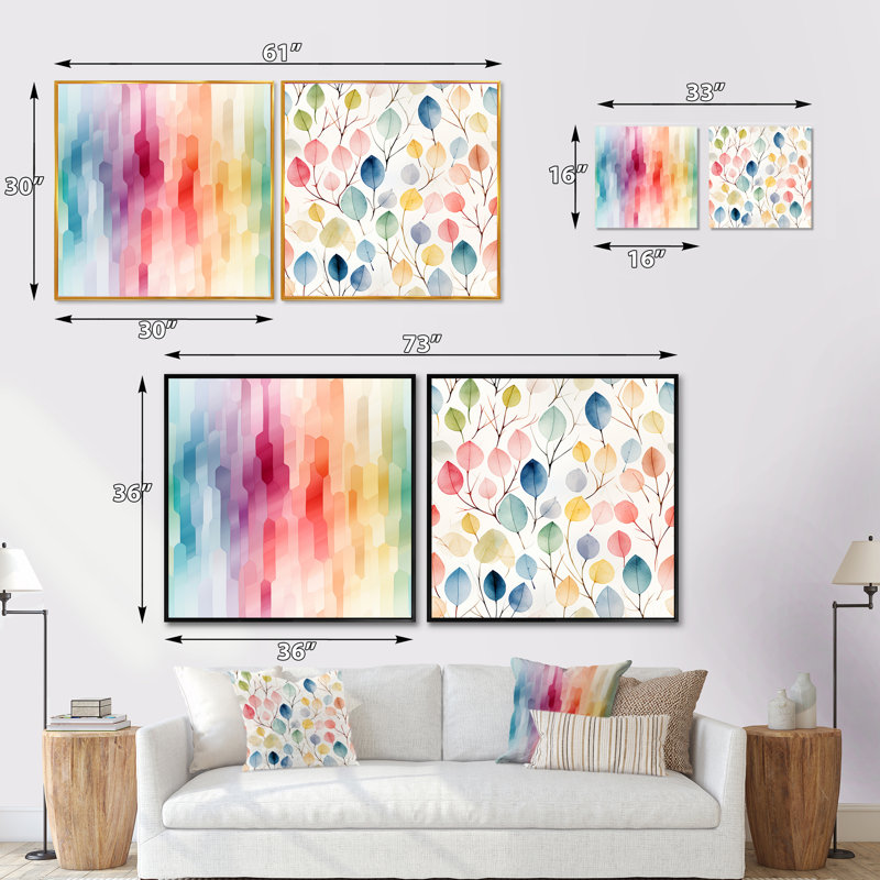 Daandre - Ensemble de 2 collages carrés abstraits, Cadre flottant brun, H 30 po x l 61 po