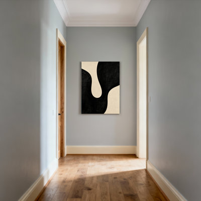 Abstrait, ensemble de 1 reproduction d'art sur toile tendue sur toile organique noire et beige