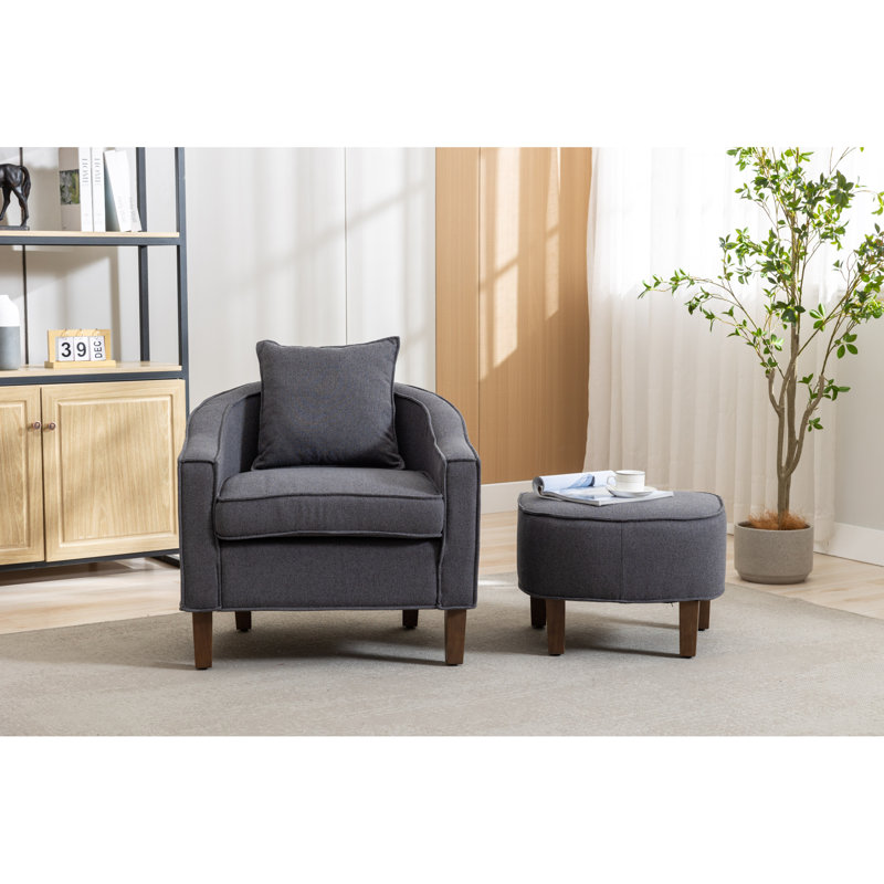 Fauteuil demi-tonneau Mid-Century avec repose-pieds, revêtement en lin, détente pour le salon et le salon