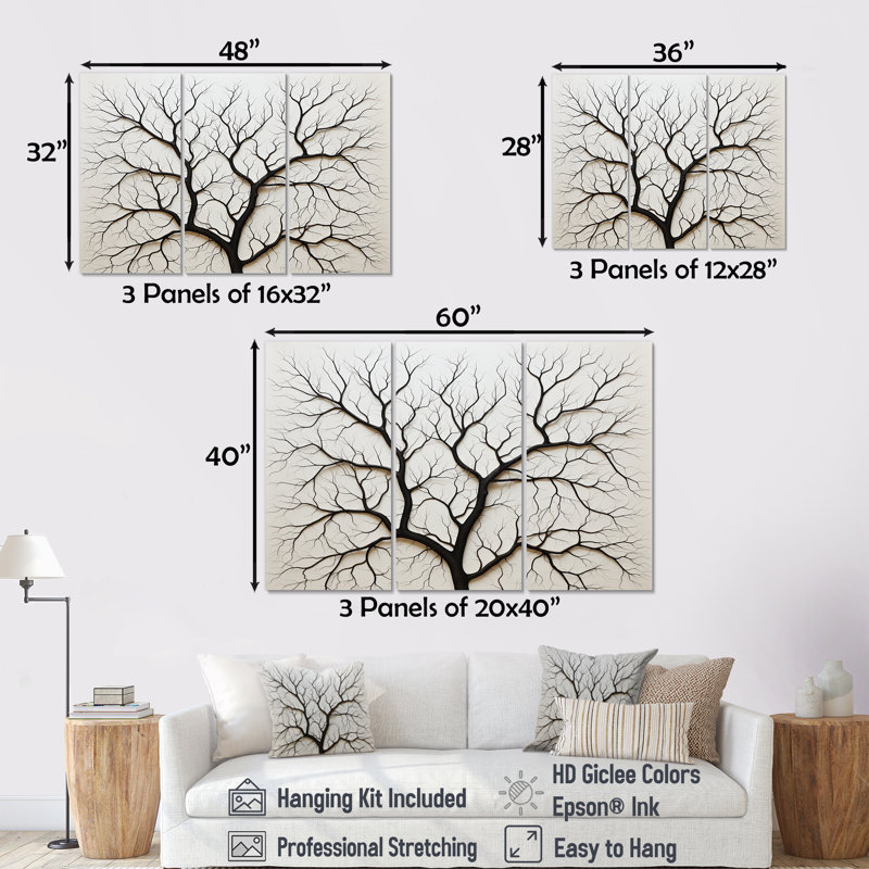 Arbre de minimalisme américain Basswood, H 40 po x l 60 po x P 1 po