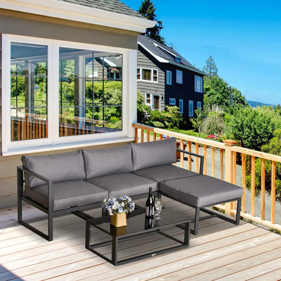 Aalijah 5-Piece Outdoor Patio Set Padded Cushion Coffee Table Aluminum Tube