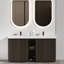 Chêne fumé, meuble-lavabo, lavabo double, surface à eau, lattes de bois, armoire à double porte avec rangement intelligent, rangement spacieux, charnières à fermeture en douceur, design moderne-177538293