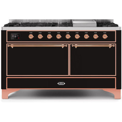 ILVE Majestic II Series 60 inch Dual Fuel Range with 9 Burners, Griddle (Glass Door)