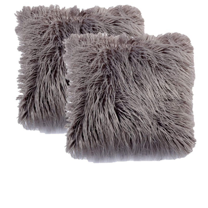 Housse de coussin carré en fausse fourrure seulement, 18 po x 18 po, Gris clair