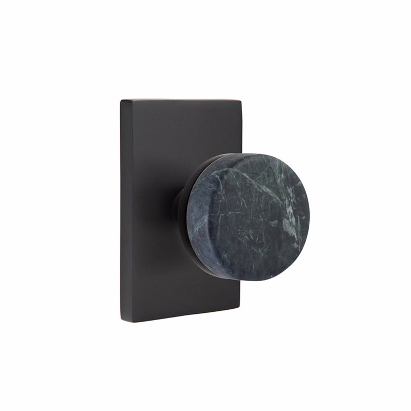Ensemble de boutons de passage Emtek Select, moderne Rosette, tige conique, bouton en marbre vert, Dos plat