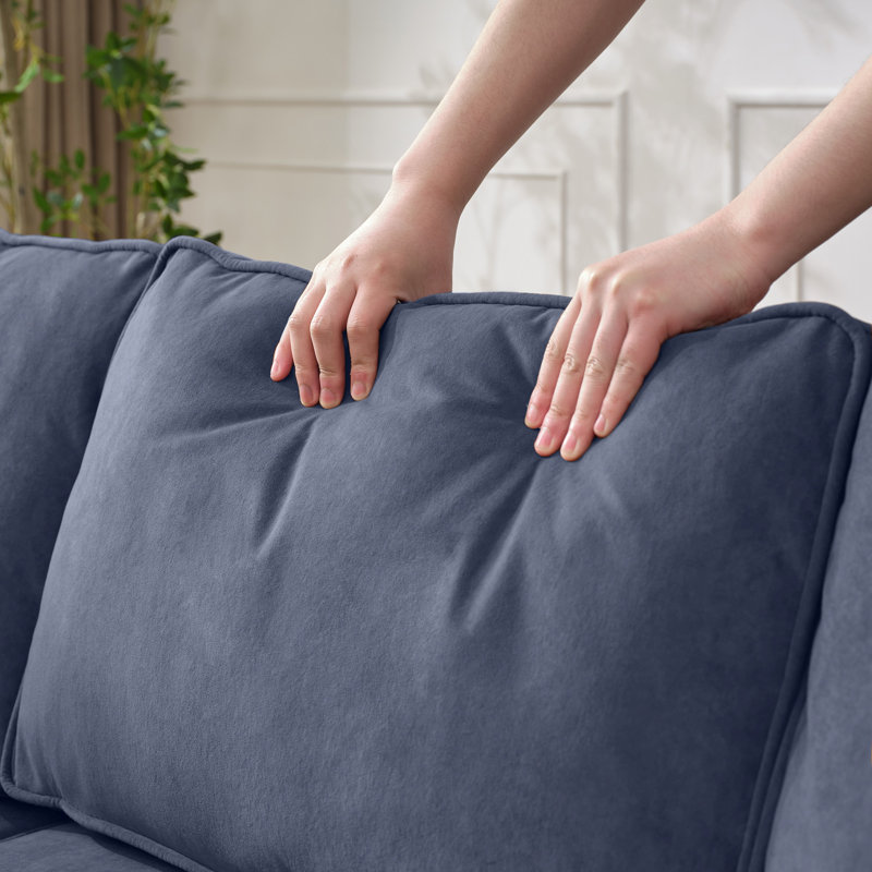 Canapé modulaire rembourré 7 pièces Zellar, Velours bleu marine