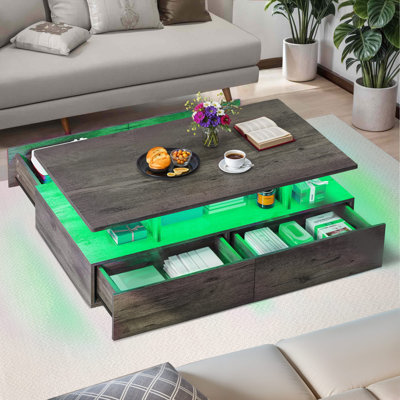Curtisville Rectanguler LED Coffee Table with Ample Storage and 4 Spacious Drawers for a Stylish Living Room				