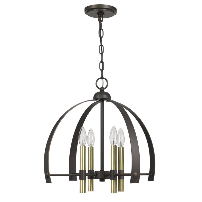 Lustre en métal 4 lumières Utica en laiton antique et bronze