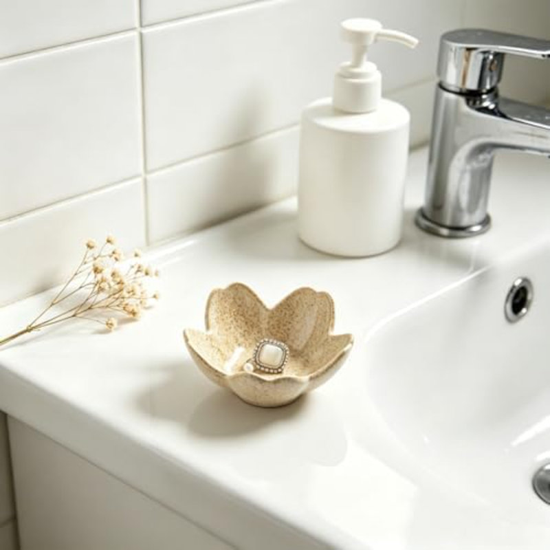 Flower Ring Holder Dish, Ceramic Jewelry Tray, Small Trinket Dish