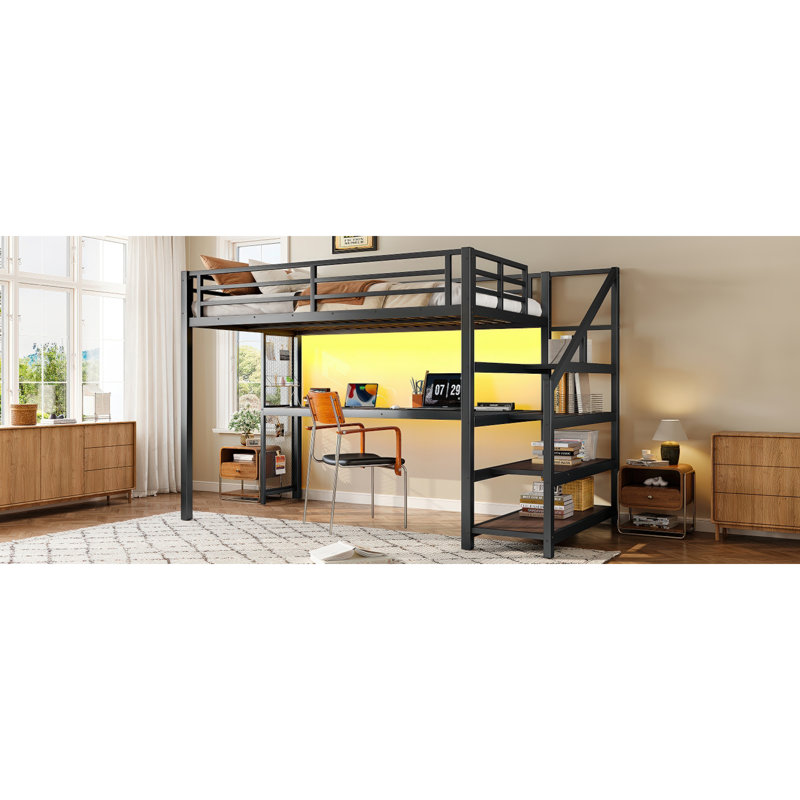 Space-saving Twin Xl Loft Bed, Metal & Mdf Frame, Modern Multifunctional Design