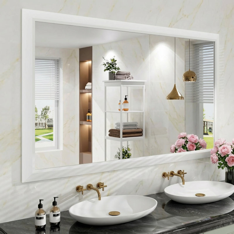 Lunara Belveled Edged Accent Rectangular Bathroom Wall Mirror with Tempered Glass & Rust-proof Aluminimn Framed, 60" x 36"