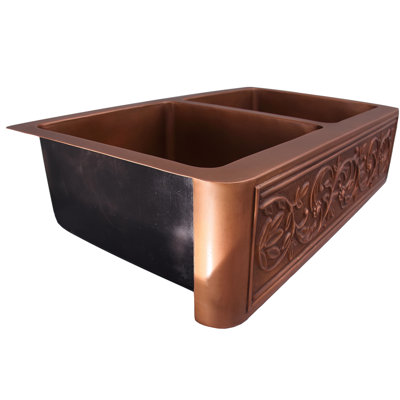 Cilantro 36'' L Double Bowl Copper Kitchen Sink